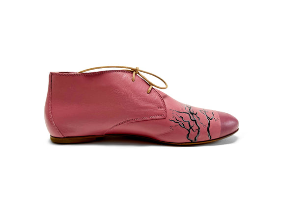 handpainted Italian comfortable mauve shoes with tree design