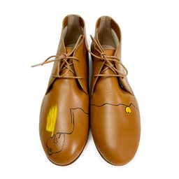 handpainted Italian comfortable cognac chukka boots with line art design