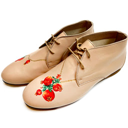 handpainted Italian comfortable beige chukka boots with pomegranate design