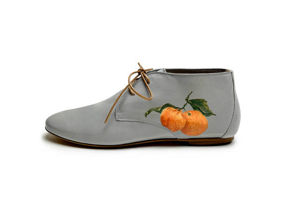 handpainted Italian comfortable gray chukka boots with orange design