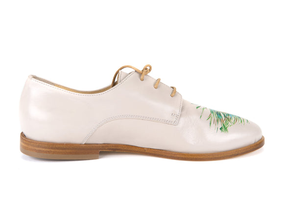 handpainted Italian comfortable oxford ivory shoes with peacock design