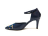 handpainted Italian comfortable navy blue pumps heels with pattern design