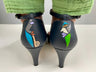 handpainted Italian comfortable navy blue pumps heels with cubism design