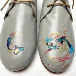 handpainted Italian comfortable gray chukka boots with fish design