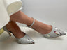 handpainted Italian comfortable gray pumps heels with bird design