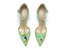 handpainted Italian comfortable pale green pumps heels with cubism design