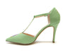 handpainted Italian comfortable pale green pumps heels with cubism design