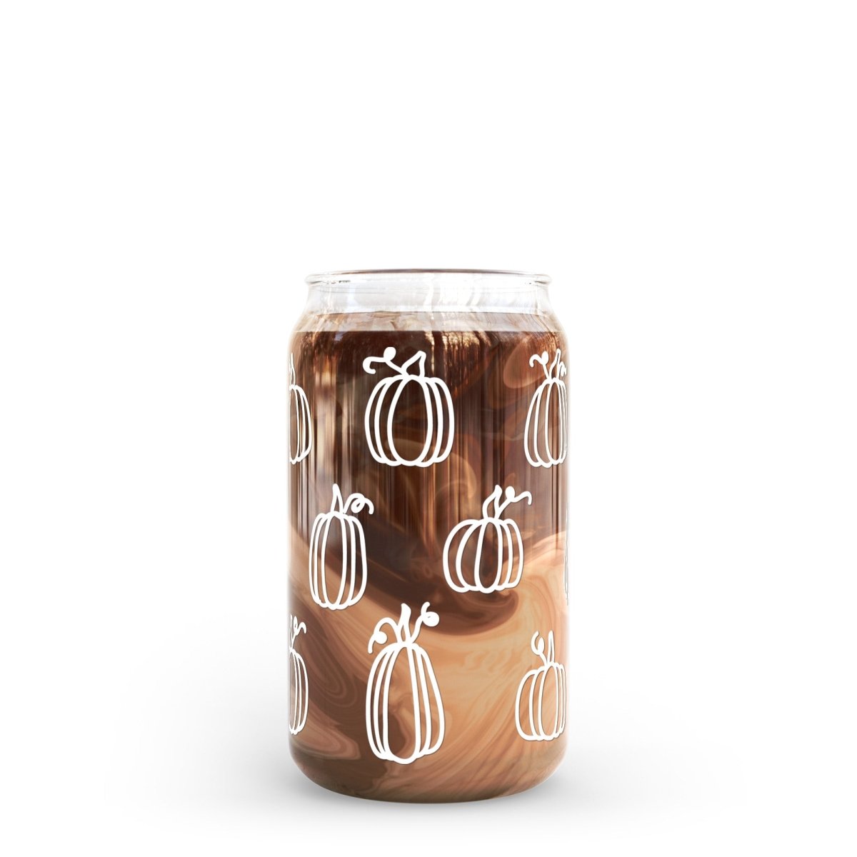 Pumpkin Coffee Glass Fall Beer Can Glass With Lid and Straw 