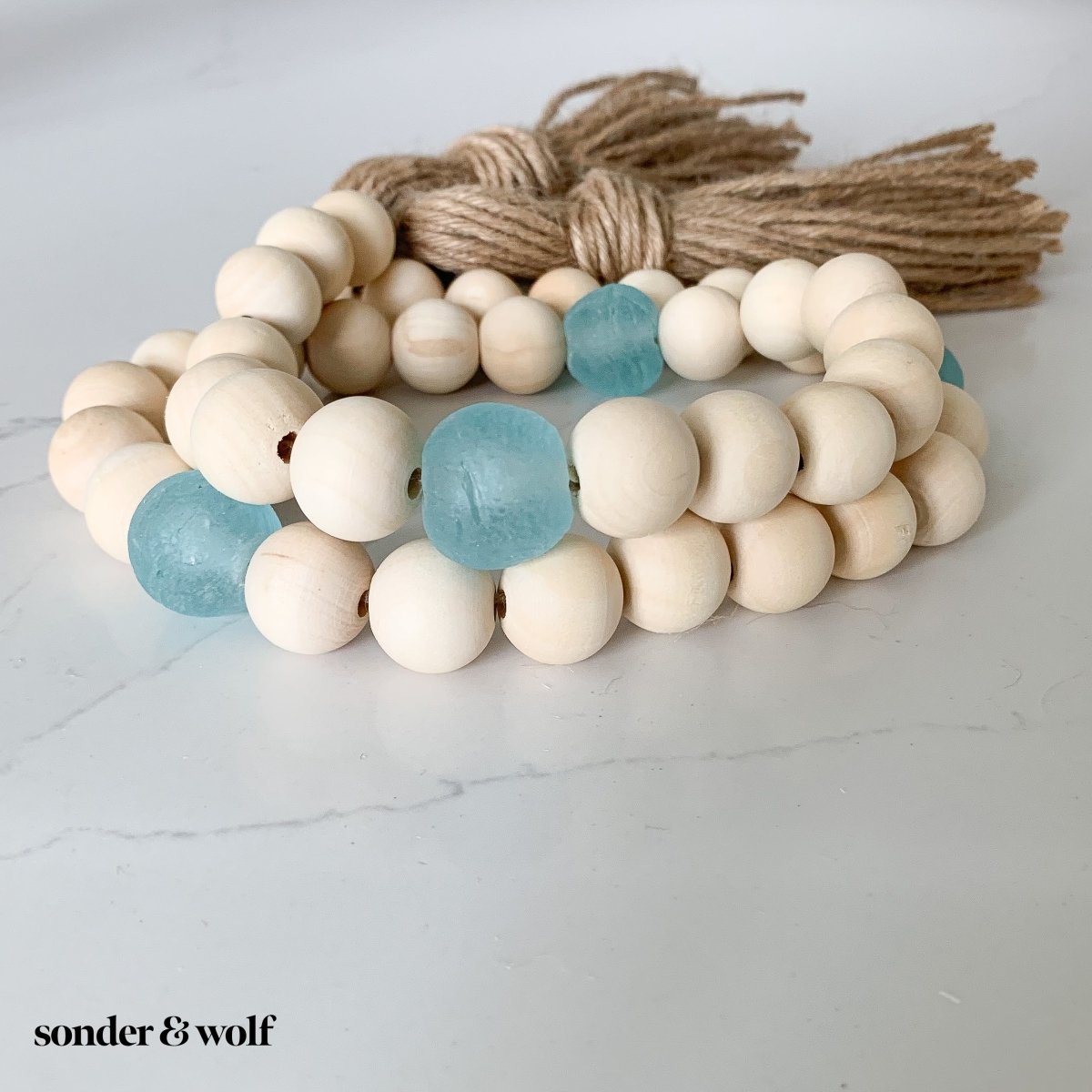 Wood Bead Garland with Grey Recycled Glass Beads – sonder and wolf