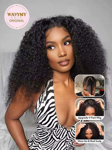 V-Part Afro Curly Glueless Wig