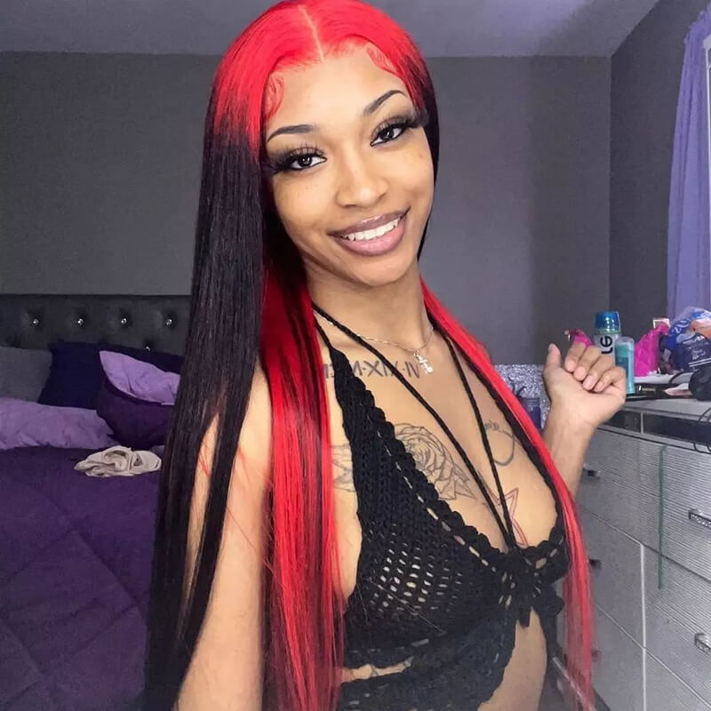 Wavymy Black Hair And Red Color Underneath Color Wig Highlights 13x4 L –  Wavymy Hair