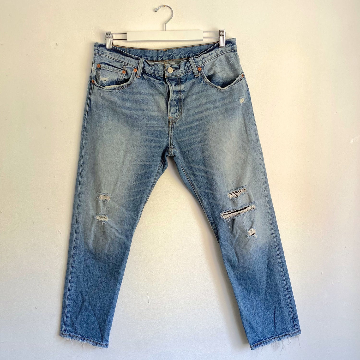 Mid Blue Stonewash Ripped Levi's 501 CT Customized & Tapered W34 – Margot &  Lux Vintage