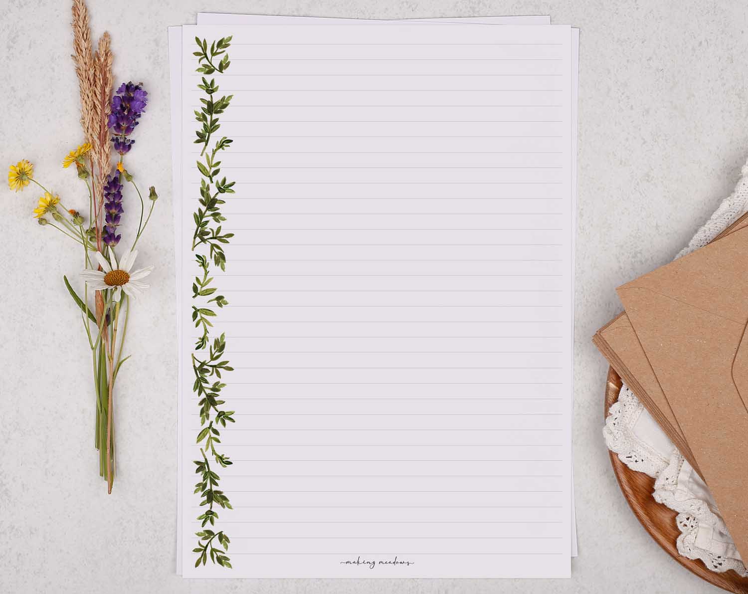 Elegant A5 Writing Paper Sheets with Botanics & Ferns - Making