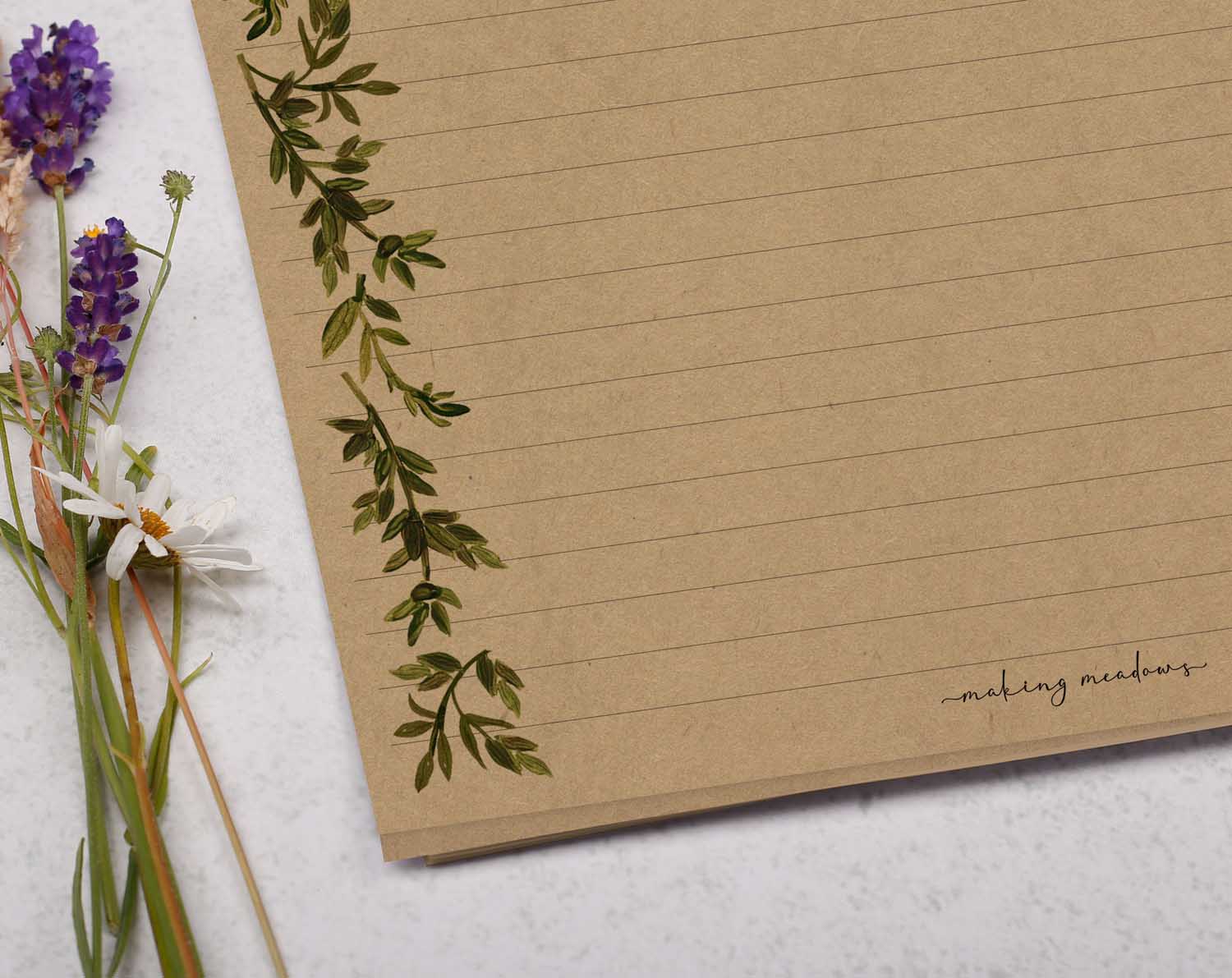 Buy Botanical Leaf Border, Printable Letter Writing Paper / A4