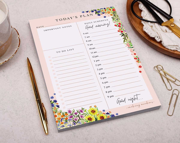 pink floral daily planner pad