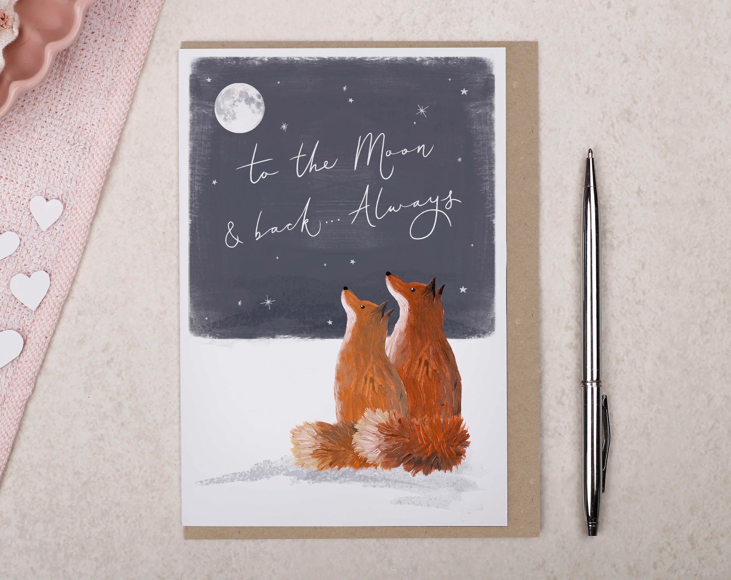 moon and back fox valentine card