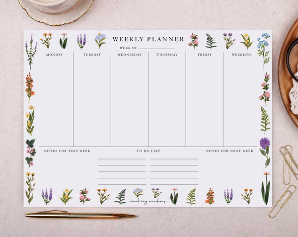 Floral meadow weekly planner pad