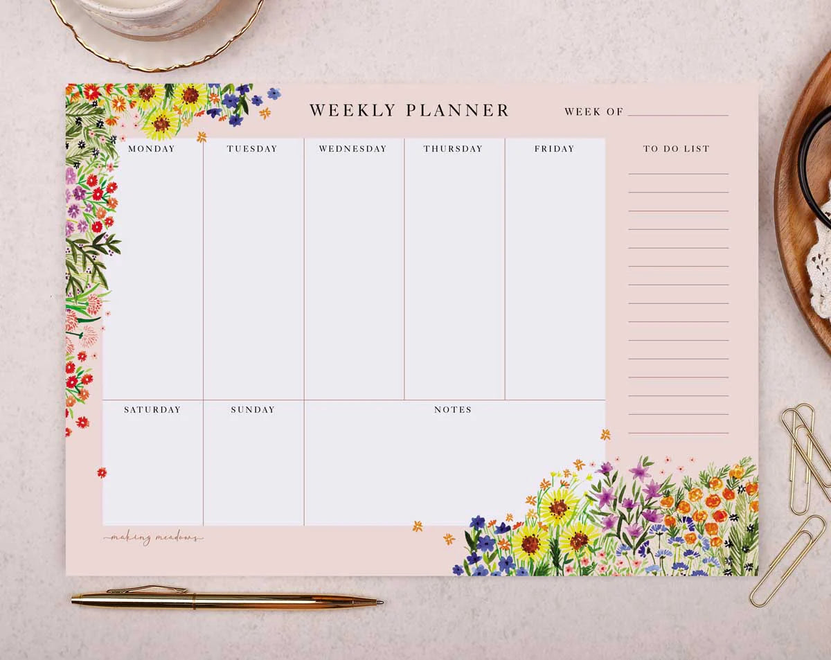 planner pad with sunflowers on