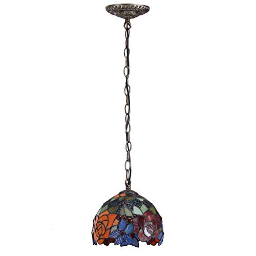Bieye L10127 Rose Tiffany Style Stained Glass Ceiling Pendant Light Fi ...