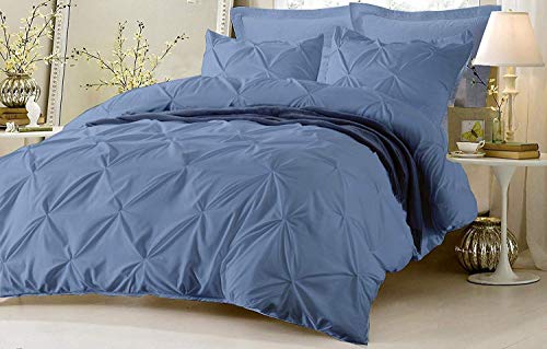 Kotton Culture Pinch Pleated 3 Piece Duvet Cover Set 100% Egyptian Cotton 600 Thread Count with Zipper & Corner Ties Tuffed Pattern Decorative (Cal King/King, Light Blue)