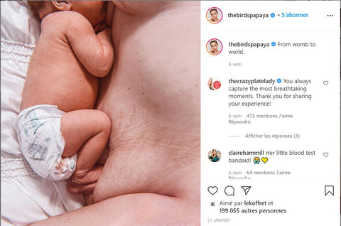 une capture d'un post instagram montrant une femme et son bébé