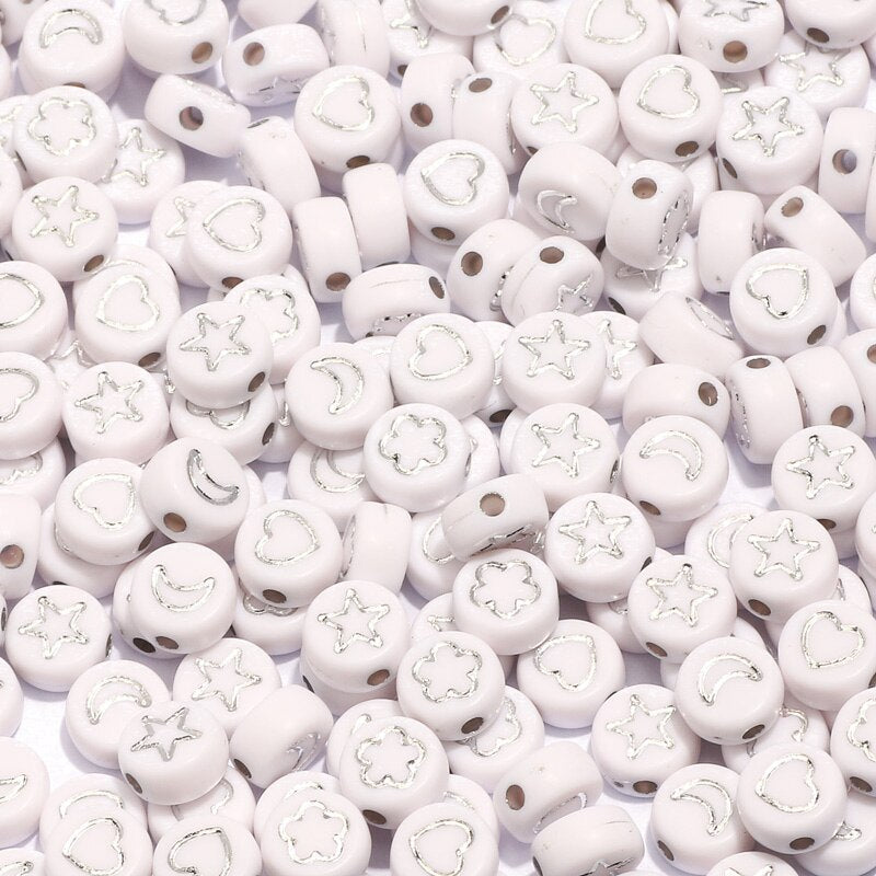 7mm White Gold Color Mix Letter Acrylic Beads Round Flat Alphabet Loose Beads For Jewelry Making Han