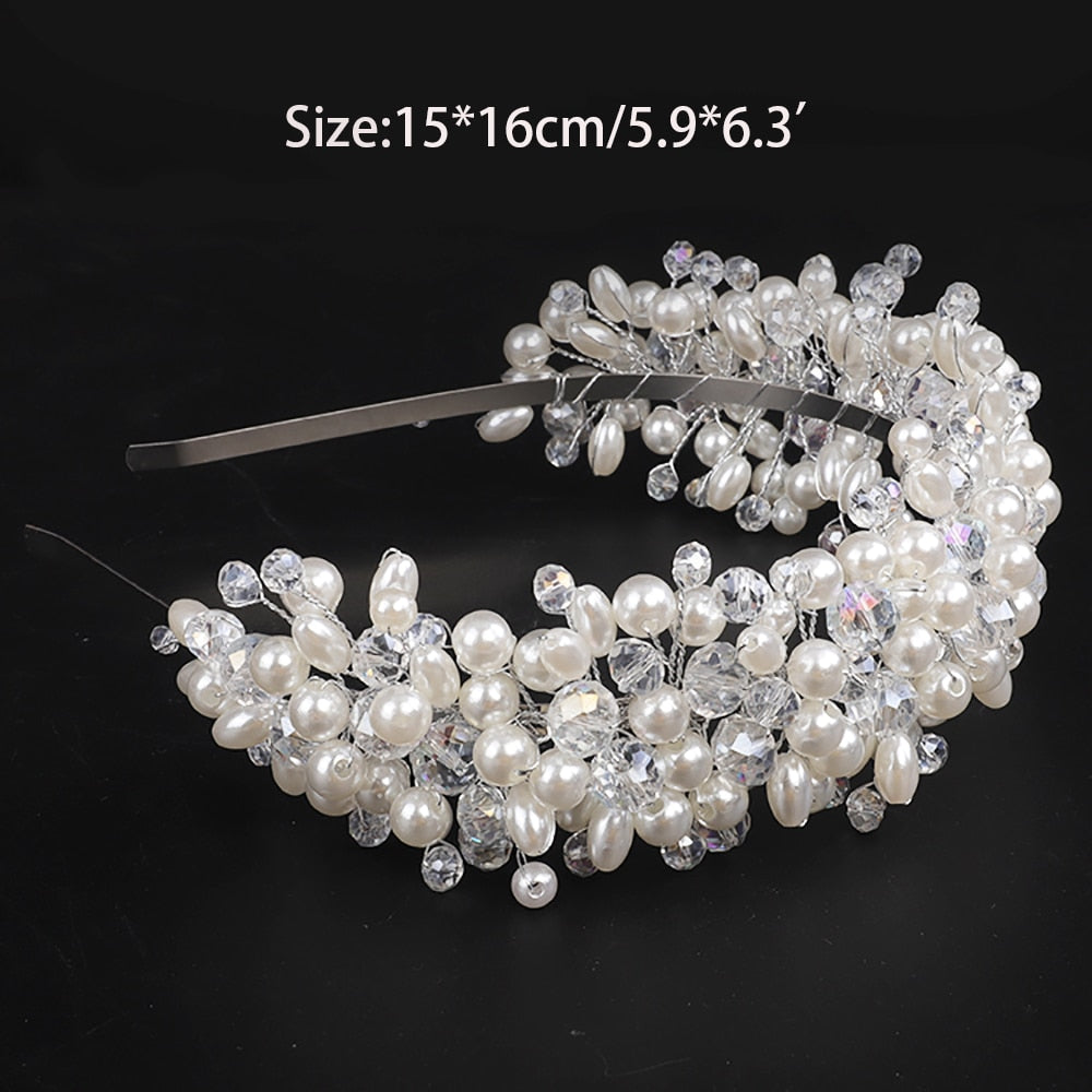 Bridal Tiara Headwear Pearl crown Princess Wedding Bridal Tiara Pear Crystal headband Wedding Hair J