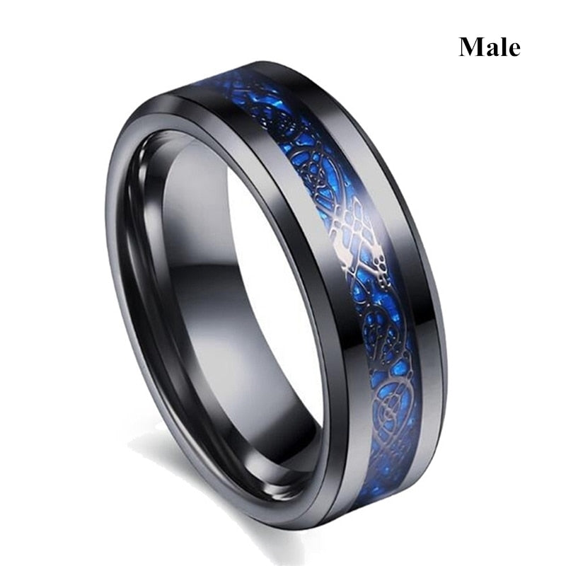 Carofeez Charm Couple Ring Stainless Steel Black Men&#39;s Ring Blue Zircon Women&#39;s Ring