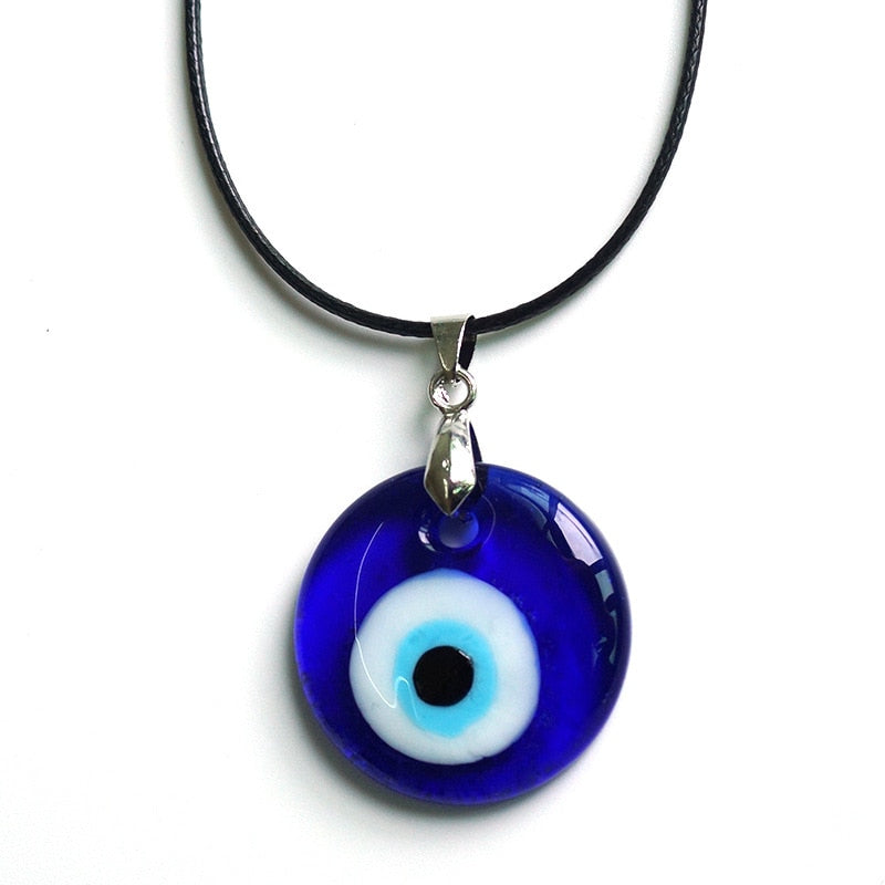 25/30/35mm Evil Blue Eye Pendant Necklace Lucky Turkey Blue Eye Necklace Glass Eye Leather Rope Chai