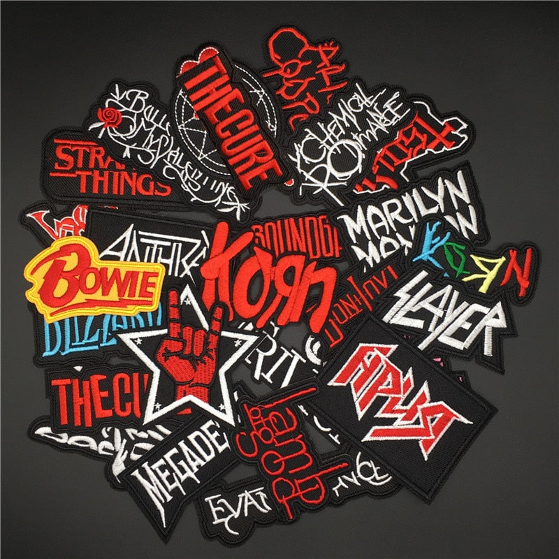 25PCS/Lot Rock Band Patches for Clothing Embroidery Stripes Iron on Patches Music Badges Diy Clothes