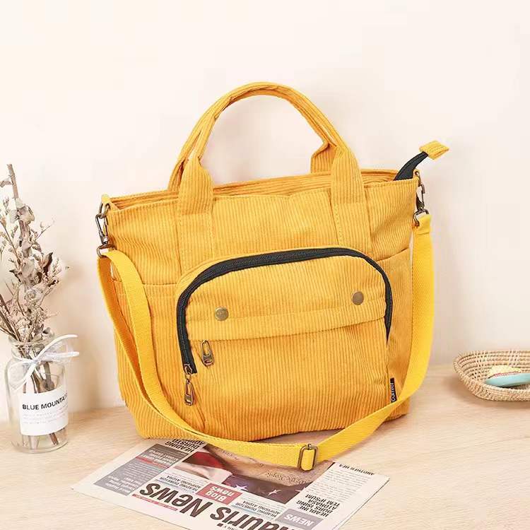 Corduroy Shoulder Bag Women Vintage Shopping Bags Zipper Girls Student Bookbag Handbags Casual Tote 