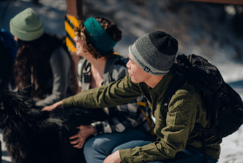 man wearing grey Jackson trio lightweight beanie