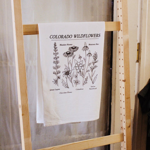 colorado wildflowers 100% cotton tea towel hanging