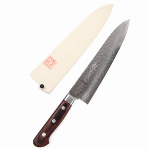 Syosaku Japanese Chef Knife Hammered Damascus VG-10 16 Layer Mahogany Handle, Gyuto 8.3-inch (210mm) with Magnolia Wood Sheath Saya Cover - Syosaku-Japan