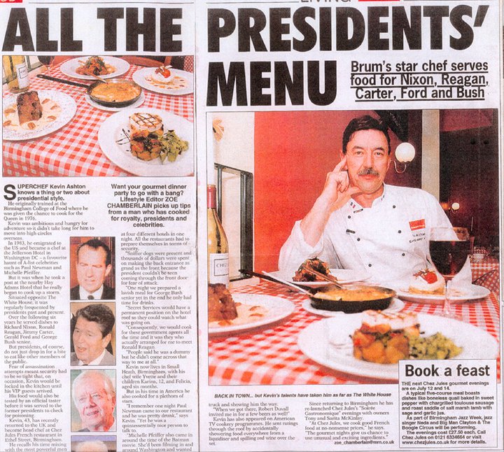 Chef Kevin Ashtin got features in Birmingham Sunday Mercury