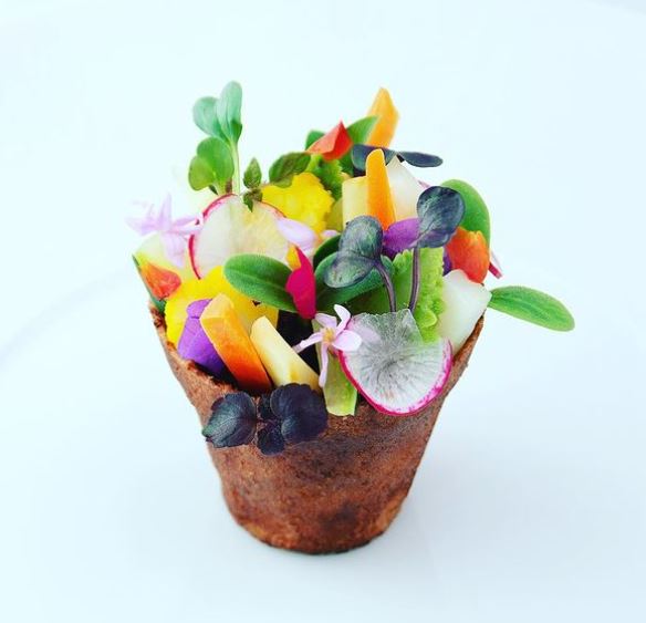 The flower pot.. Spring vegetables with almond biscuits