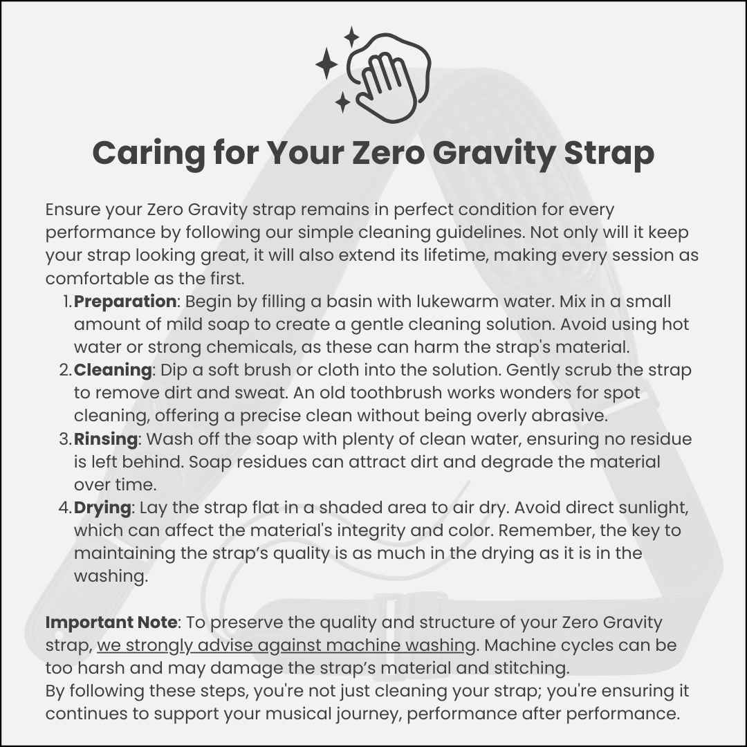 cleaning instructions for the Zero Gravity strap by CFG Cable-Free Guitar