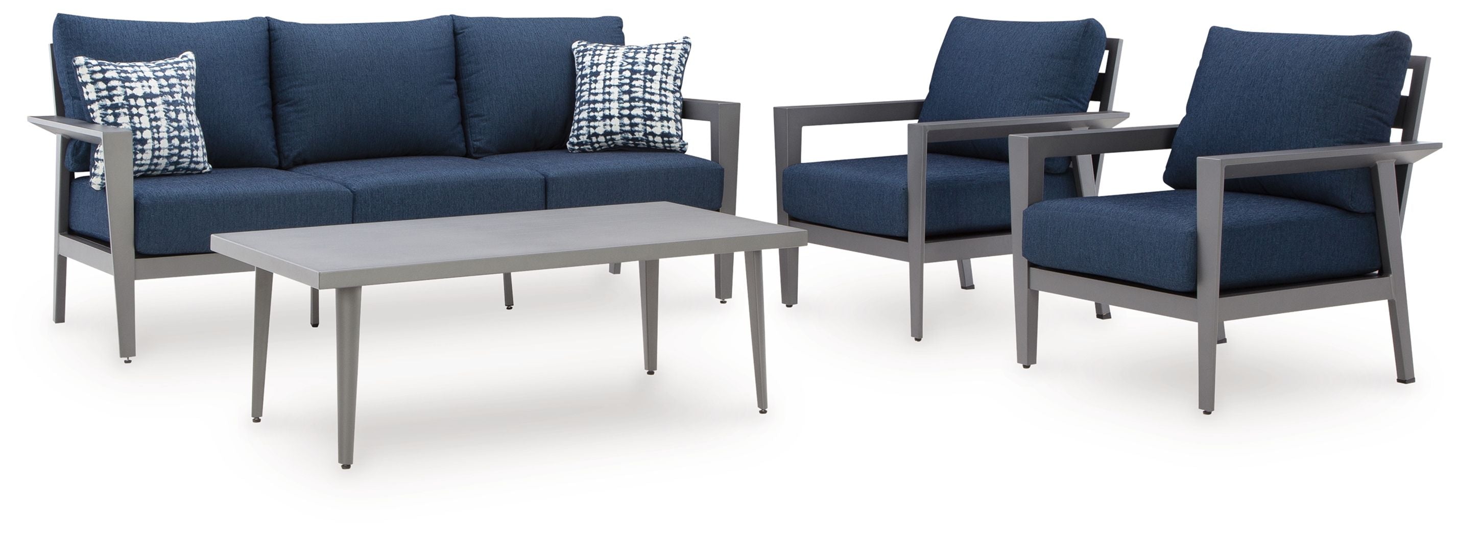 Gali Gray/Blue Sofa, Chairs & Table Set (4 - Piece)