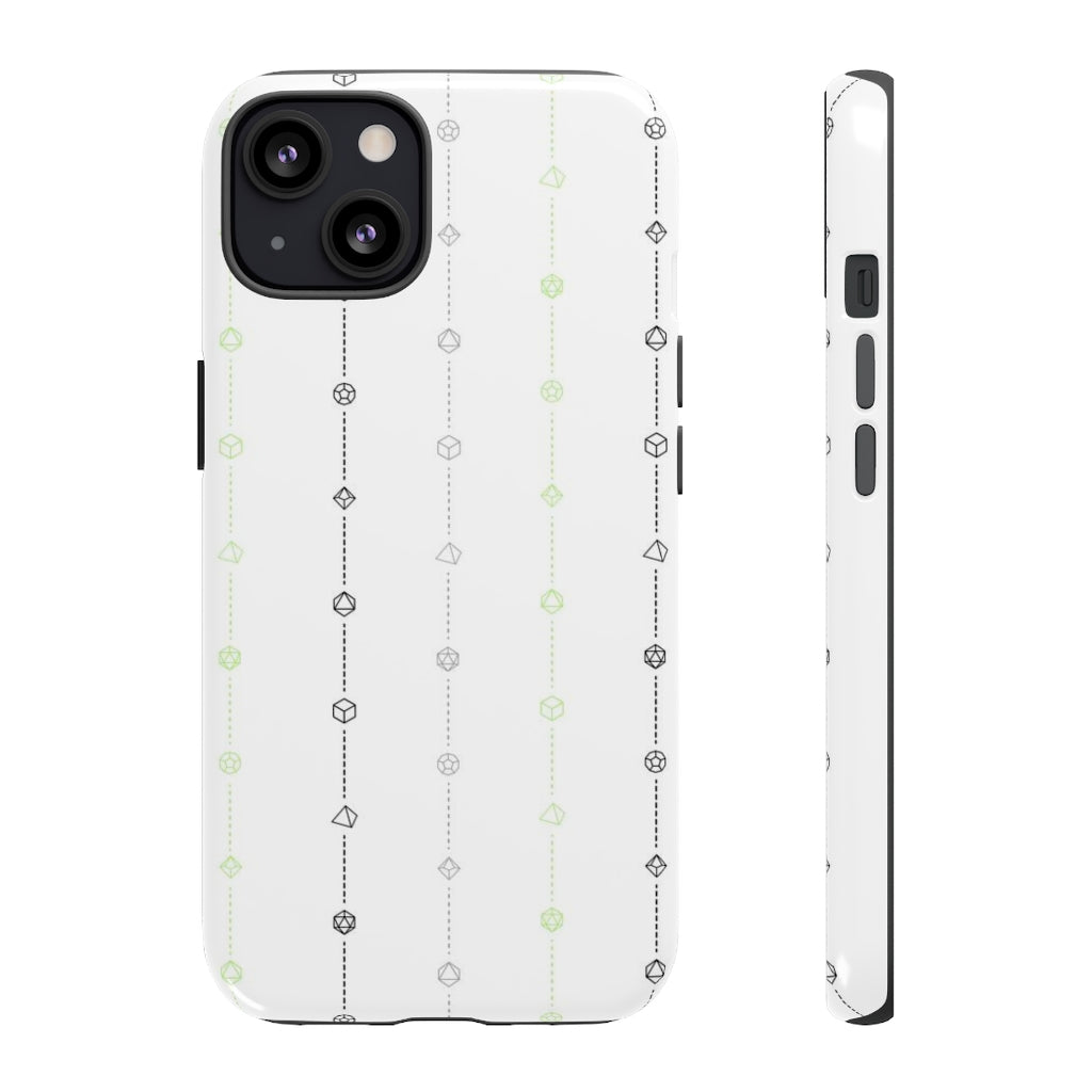 glossy iphone 13 agender dice phone case front and side view on white background
