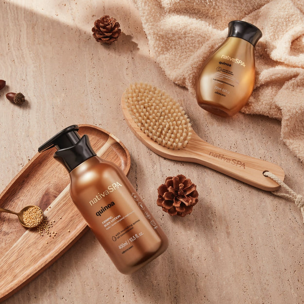 dry brush with quinoa body lotion and oil