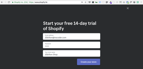 Register an Shopify account
