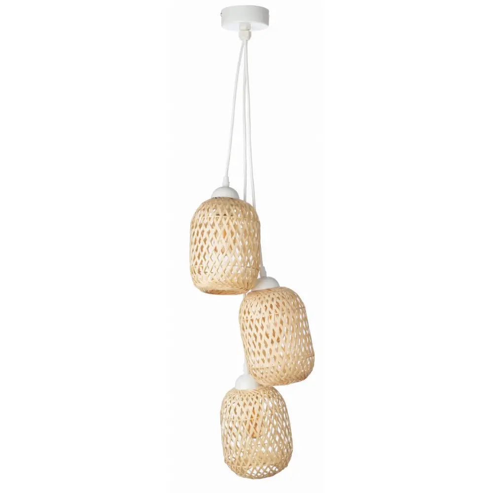 Hengende Lampe Hvit Trio Bambus (Wsp007 Hvit + 3X Th13)