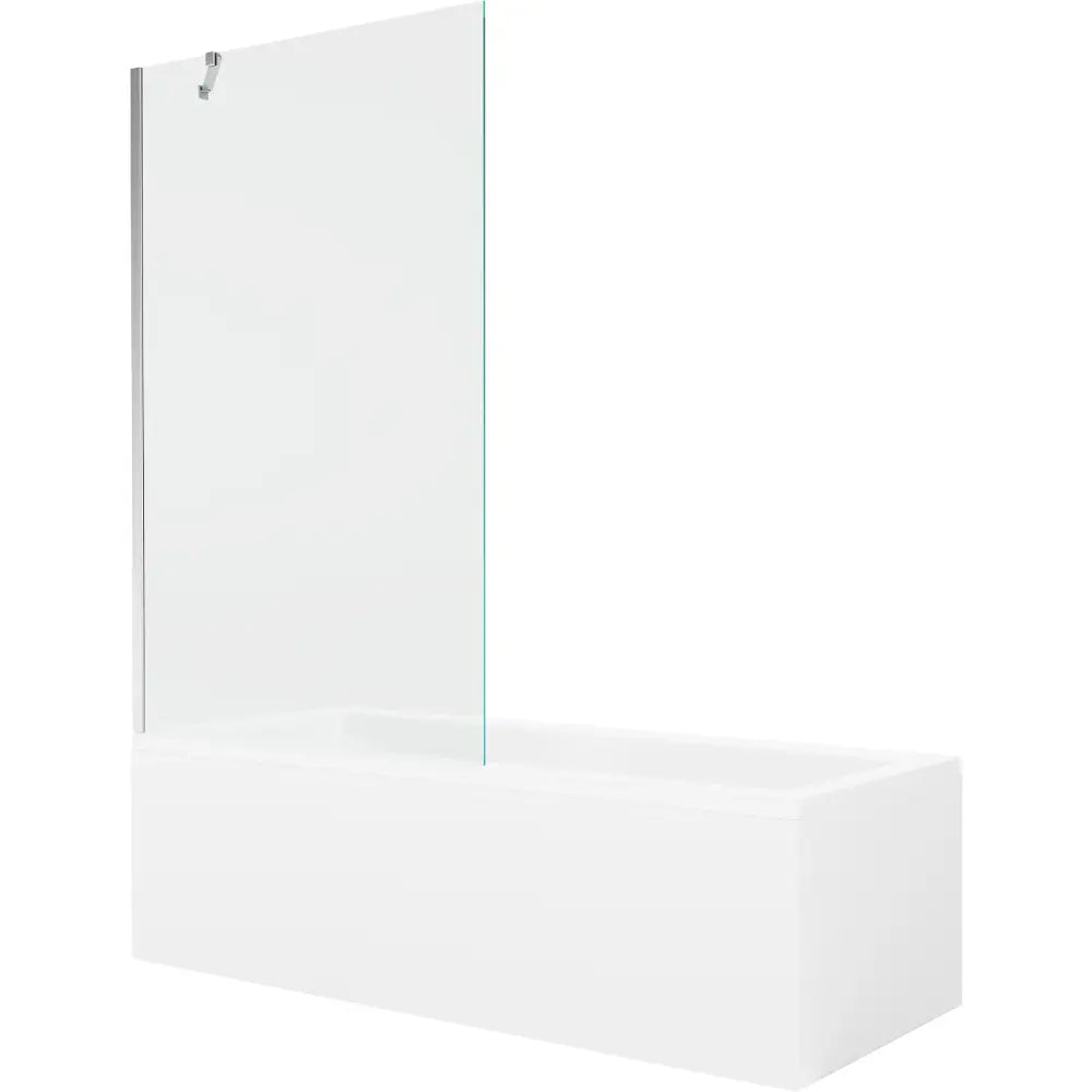 Mexen Cubik rektangulært badekar 150x70 cm med kabinett og enkeltdørs 100 cm skjerm, gjennomsiktig, krom - 550315070X