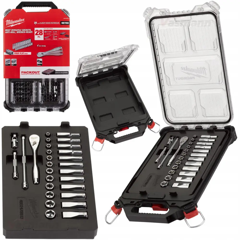 Skrallenøkkel 1/4'' Milwaukee Packout 28 deler