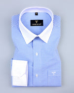 Load image into Gallery viewer, Bromin Blue With White Small Check Cotton Designer Shirt
