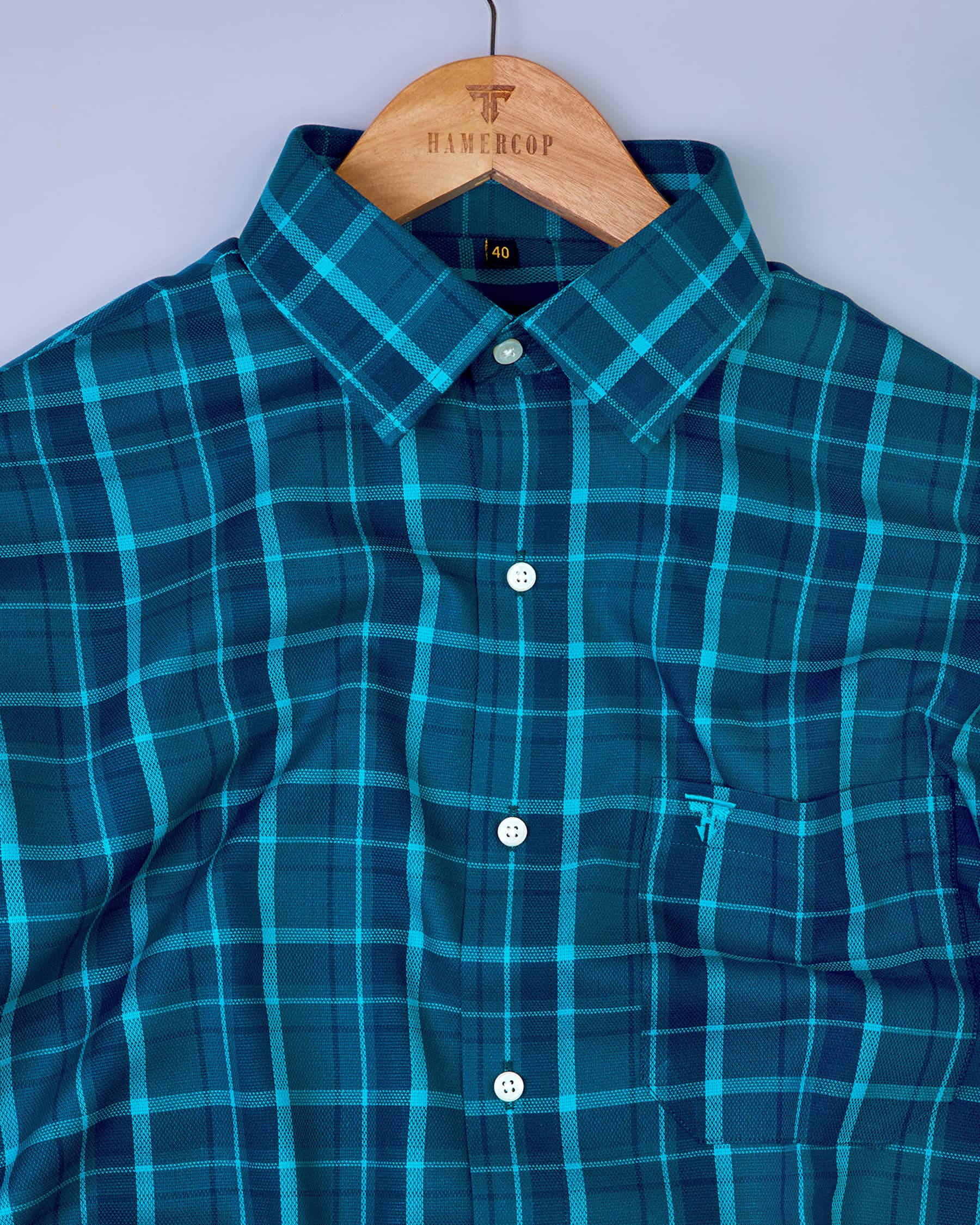 Porto Blue With Munsell Blue Premium Cotton Check shirt