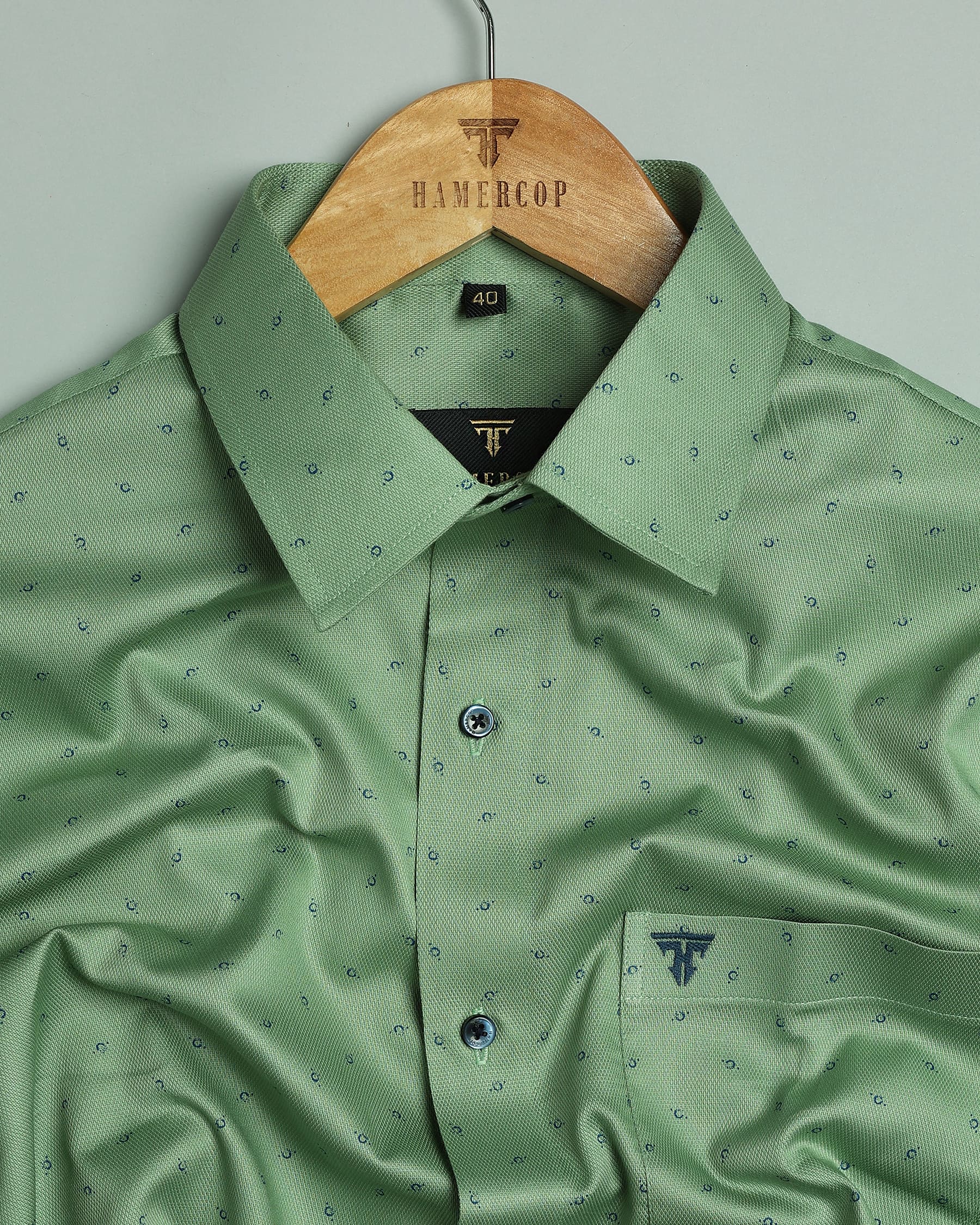 Cucumber Green Printed Premium Dobby Cotton Shirt