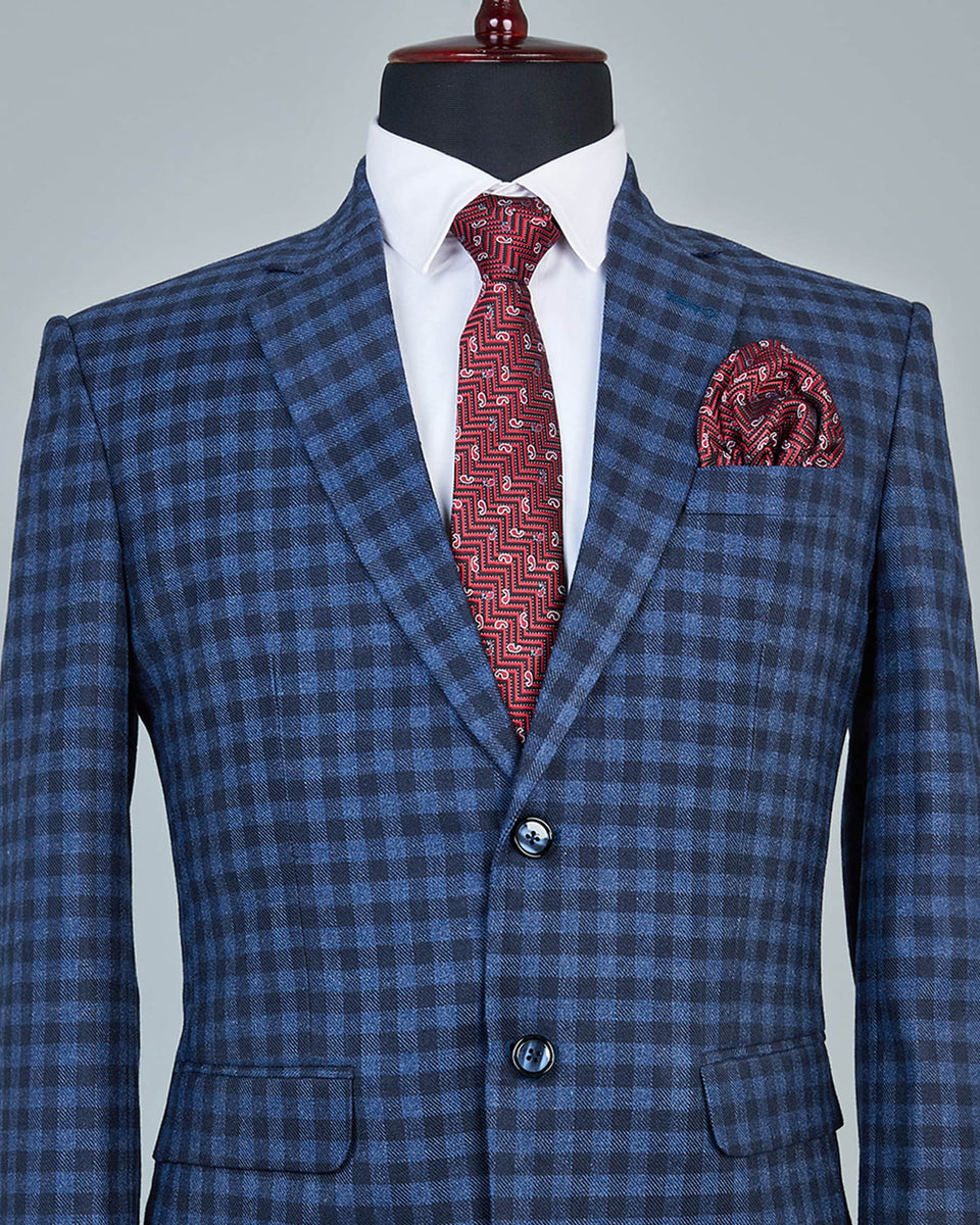 Royal Blue Tweed Checkered Single Breasted Blazer – Hamercop