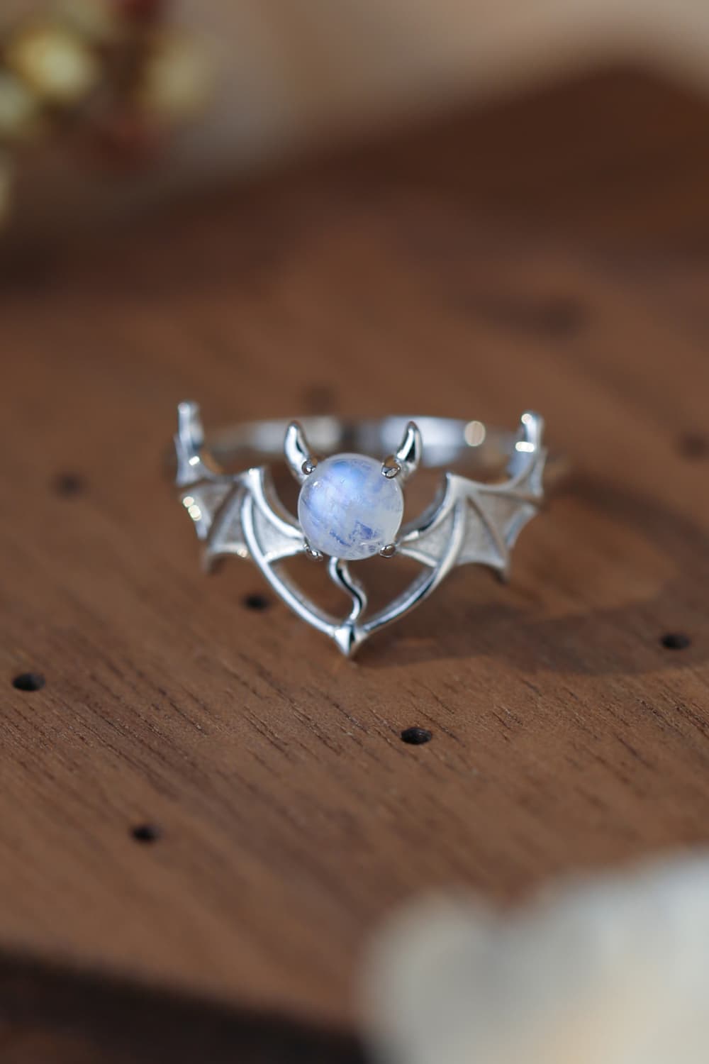 Moonstone Bat 925 Sterling Silver Ring - Tran.scend product image