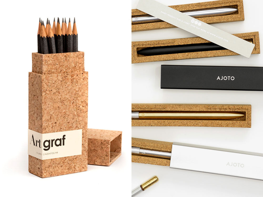 Cork packaging for pens and pencils